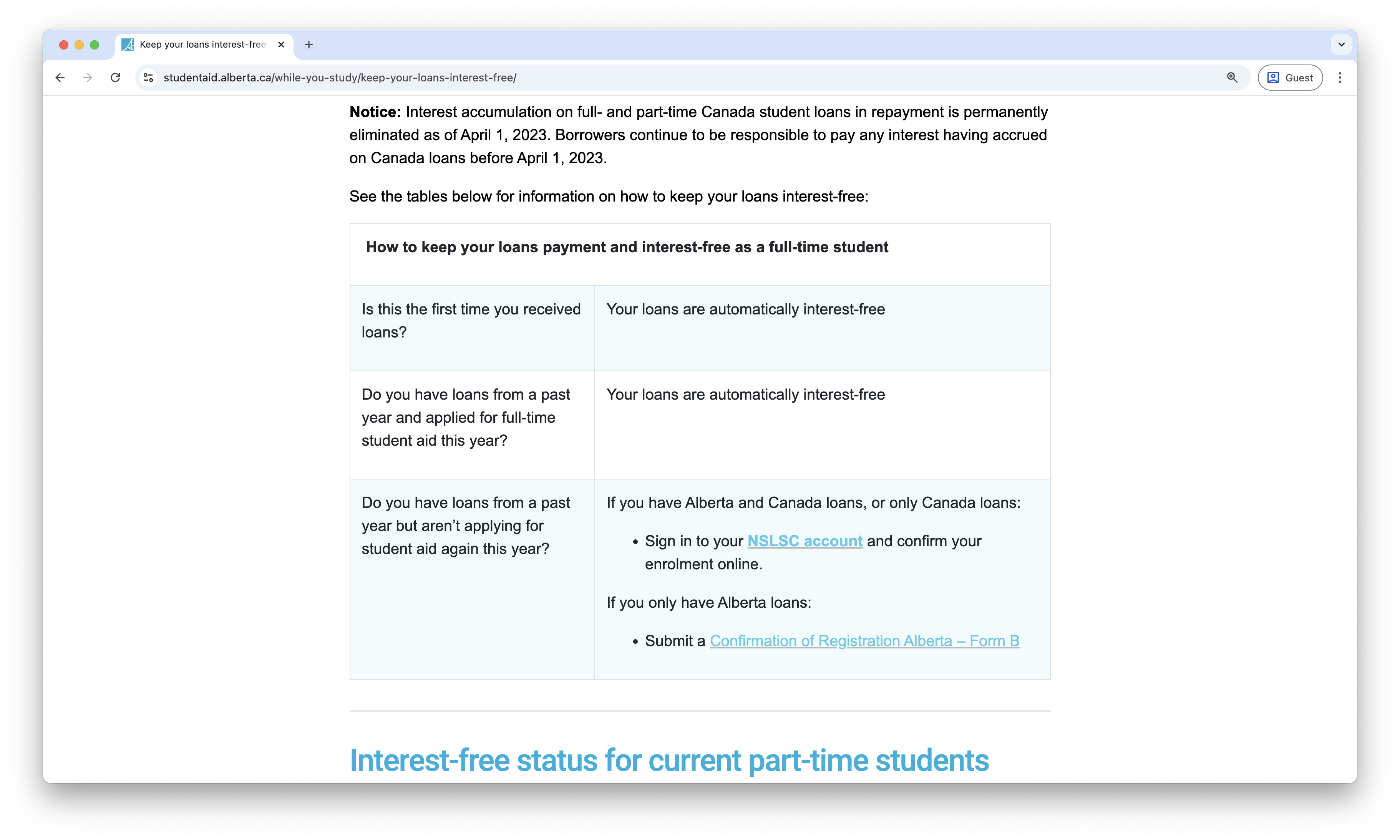 Alberta Student Aid login page
